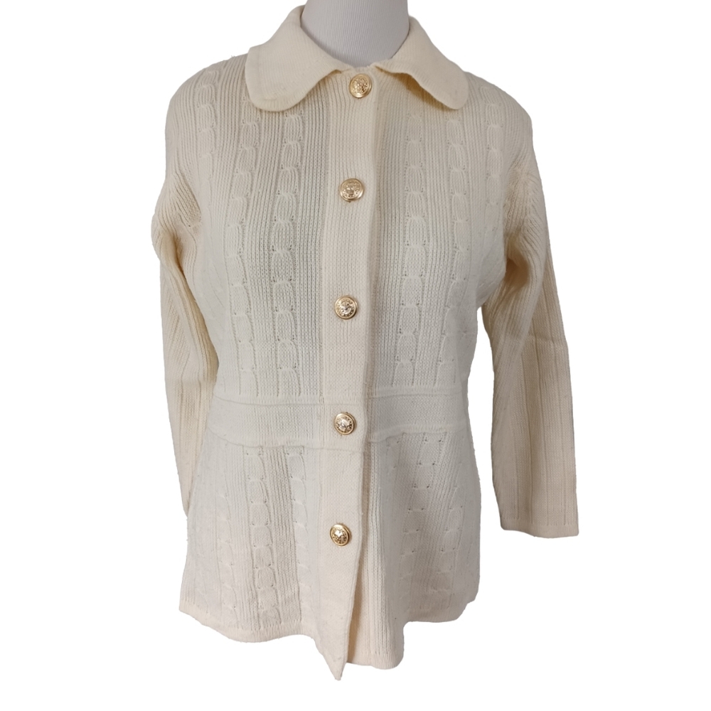 VINTAGE 60'S/70'S FULLY FASHIONED CABLE KNIT CARDIGAN SIZE M